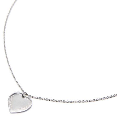 Collier-Fine-Chaine-Pendentif-Medaille-Coeur-Acier-Argente