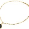 Collier-Chaine-Maillons-avec-Pierre-Carree-Noire-Contour-Acier-Dore