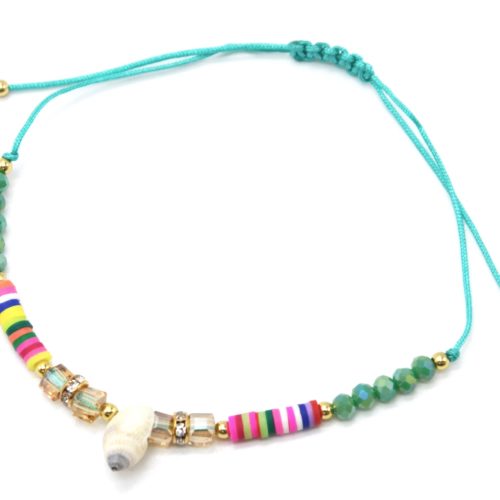 Chaine-de-Cheville-Cordon-avec-Pierres-Vertes-Pieces-Multicolores-et-Coquillage