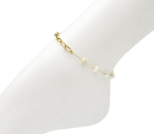 CH99 - Chaîne Cheville Maillons Acier Doré et Pierres Nacre Blanc – Image 2