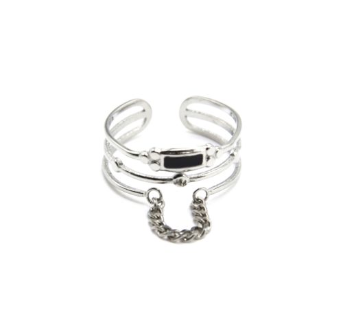 Bague-Large-Triple-avec-Rectangle-Noir-et-Chainette-Acier-Argente