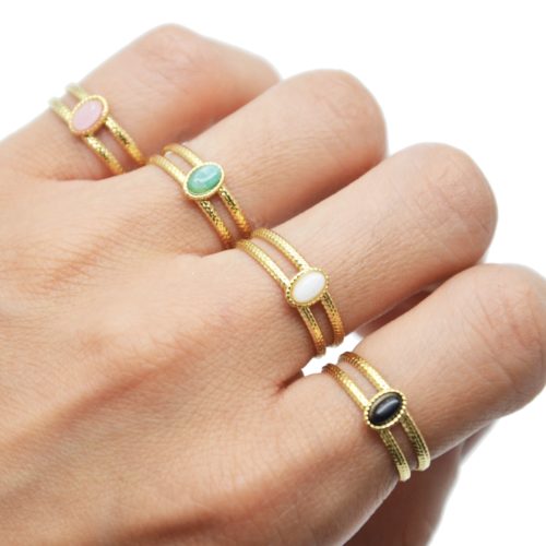 Bague-Double-Anneaux-avec-Pierre-Ovale-Contour-Acier-Dore