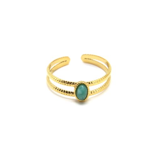 Bague-Double-Anneaux-avec-Pierre-Ovale-Verte-Contour-Acier-Dore