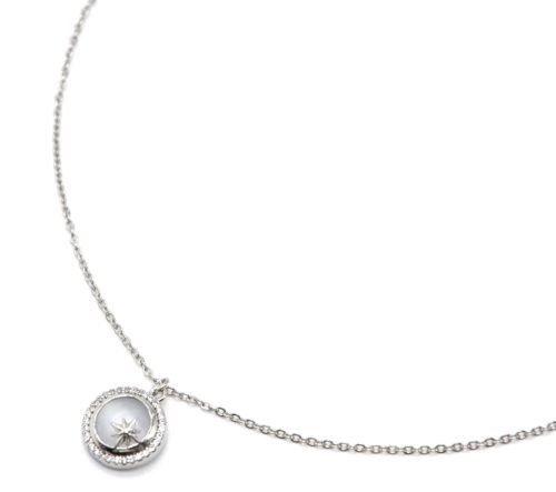 Collier-Chaine-Pendentif-Pierre-Resine-Contour-Strass-et-Etoile-Acier-Argente