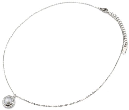 Collier-Chaine-Pendentif-Pierre-Resine-Contour-Strass-et-Etoile-Acier-Argente