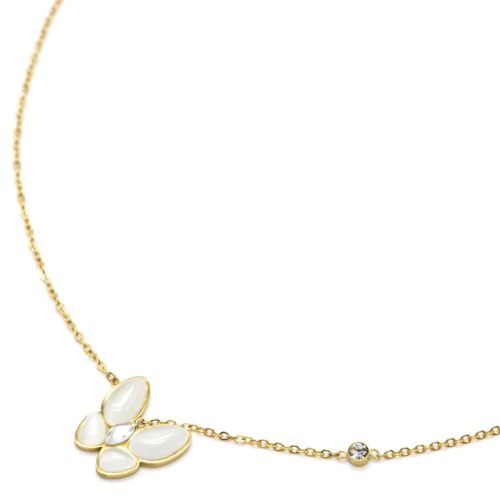 Collier-Chaine-Pendentif-Papillon-Pierres-Resine-et-Contour-Acier-Dore
