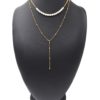 Collier-Double-Chaines-avec-Perles-dEau-Douce-et-Billes-Acier-Dore
