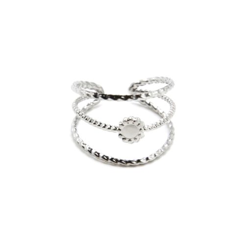 Bague-Large-Triple-Anneaux-Torsades-Billes-et-Fleur-Acier-Argente