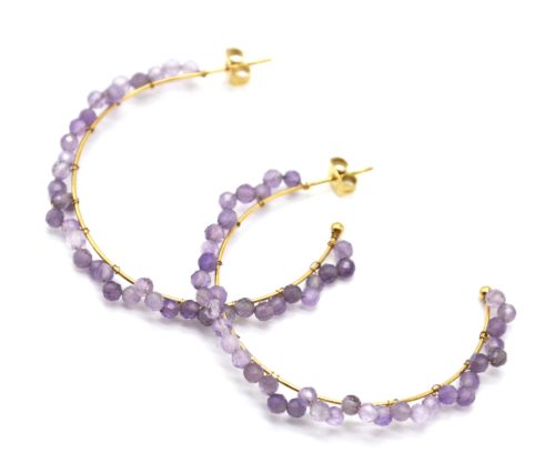 Boucles-dOreilles-Creoles-Anneau-Acier-Dore-avec-Pierres-Violettes