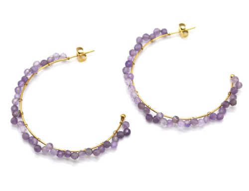 Boucles-dOreilles-Creoles-Anneau-Acier-Dore-avec-Pierres-Violettes