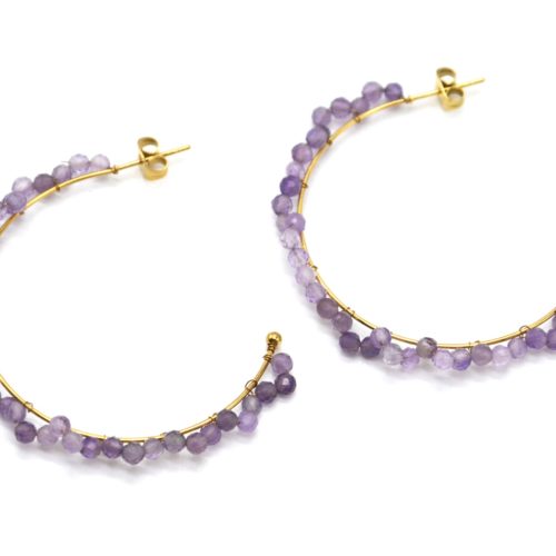 Boucles-dOreilles-Creoles-Anneau-Acier-Dore-avec-Pierres-Violettes