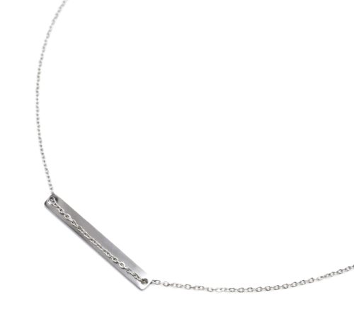 Collier-Fine-Chaine-Pendentif-Medaille-Rectangle-Acier-Argente