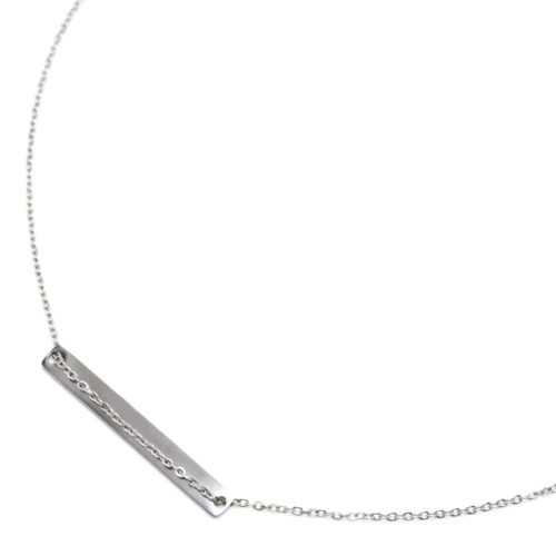 Collier-Fine-Chaine-Pendentif-Medaille-Rectangle-Acier-Argente