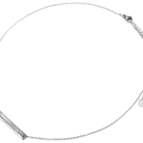 Collier-Fine-Chaine-Pendentif-Medaille-Rectangle-Acier-Argente