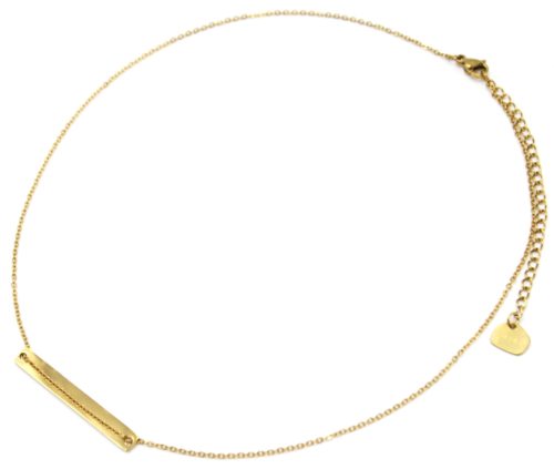 Collier-Fine-Chaine-Pendentif-Medaille-Rectangle-Acier-Dore