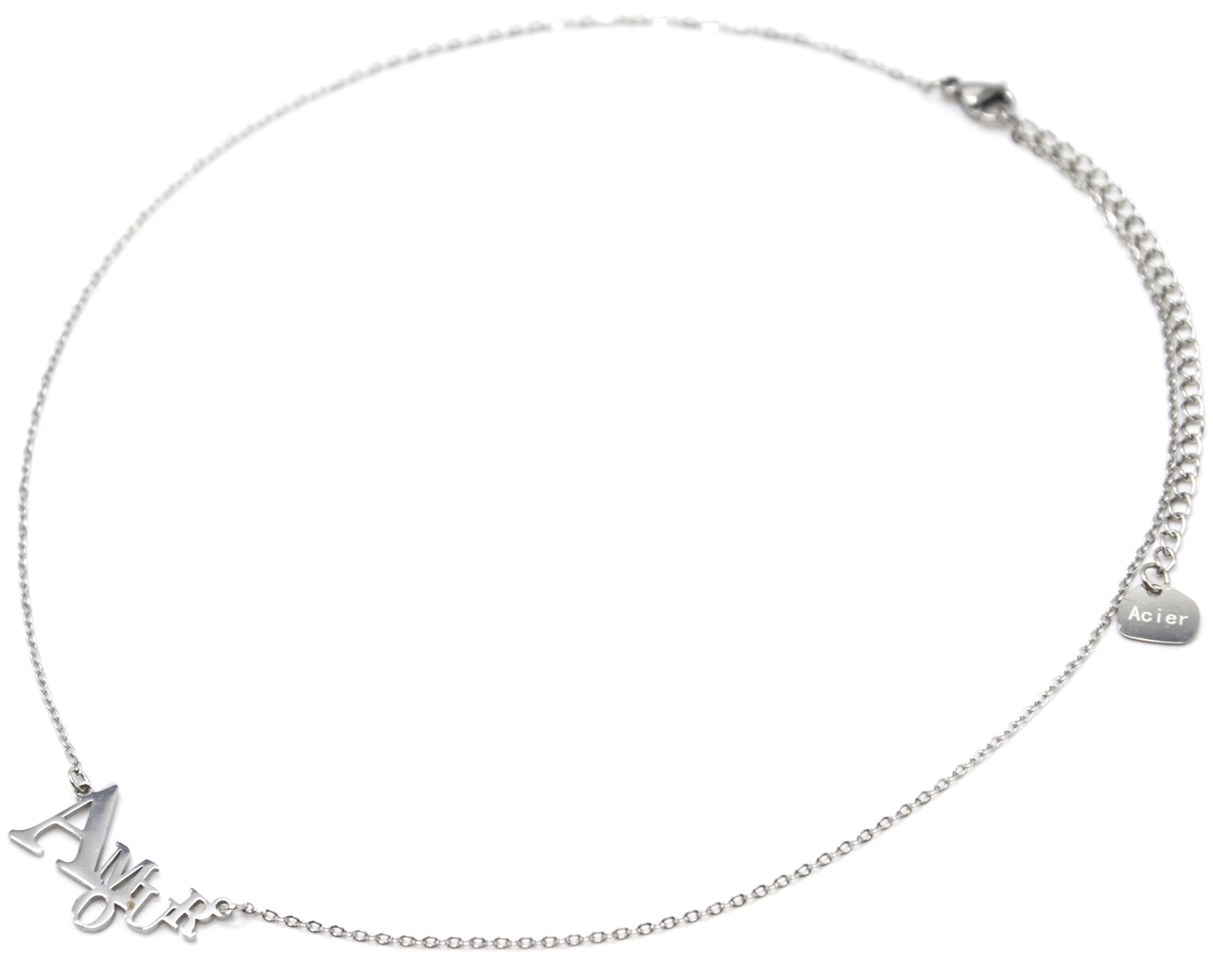 Collier-Fine-Chaine-Pendentif-Lettres-Amour-Acier-Argente