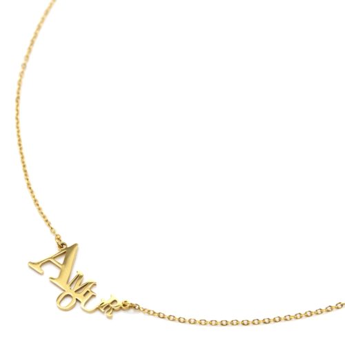 Collier-Fine-Chaine-Pendentif-Lettres-Amour-Acier-Dore