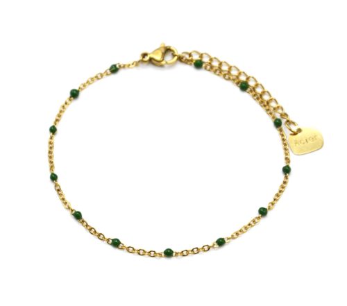 Bracelet-Fine-Chaine-Acier-Dore-avec-Mini-Perles-Email-Vert