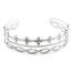 Bracelet-Manchette-3-Rangs-avec-Trefles-Billes-et-Boucles-Acier-Argente