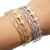 Bracelet-Manchette-3-Rangs-avec-Trefles-Billes-et-Boucles-Acier