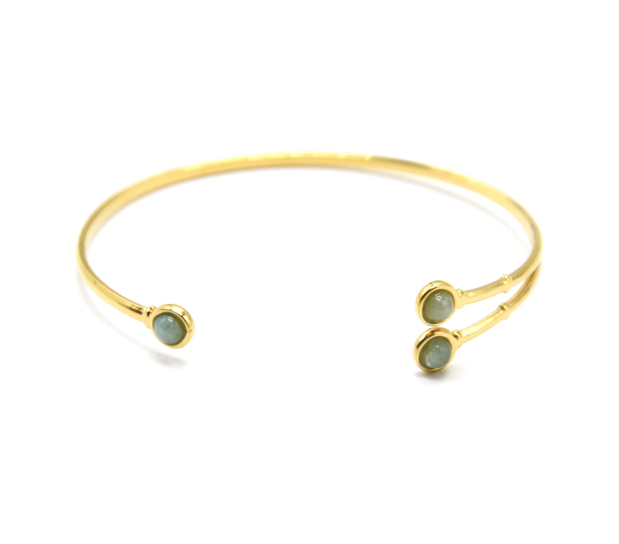 Bracelet-Jonc-Fin-Acier-Dore-avec-3-Pierres-Rondes-Vertes