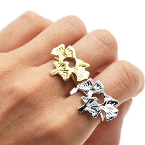 Bague-Fine-avec-Triple-Feuilles-Ginkgo-Acier