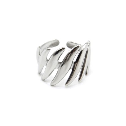 Bague-Anneau-avec-Bandes-Pointues-Acier-Argente