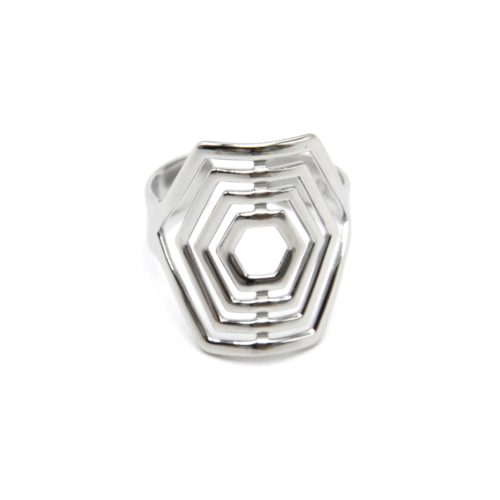 Bague-Anneau-avec-Multi-Hexagones-Acier-Argente