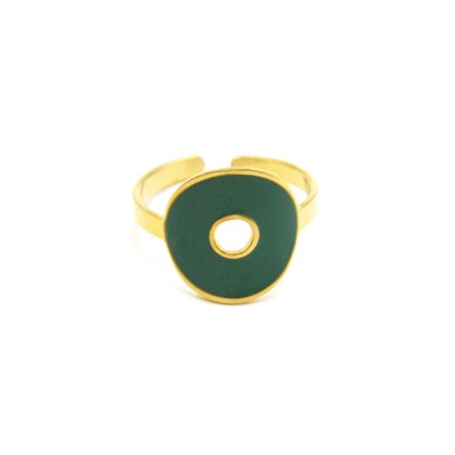 Bague-Anneau-Acier-Dore-avec-Cercle-Contour-Email-Vert