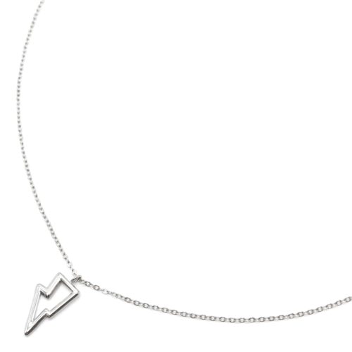 Collier-Fine-Chaine-Pendentif-Eclair-Contour-Acier-Argente