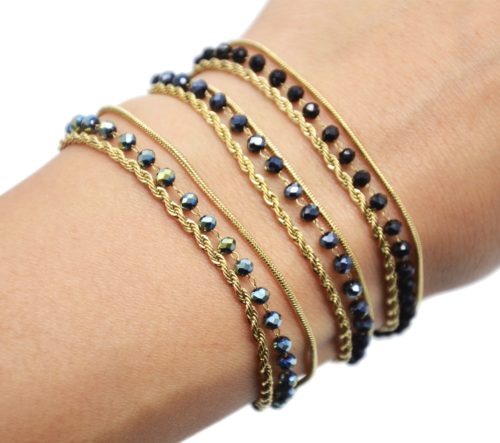 Bracelet-Triple-Chaines-Serpent-Ronde-Torsadee-Acier-Dore-et-Perles-Couleur