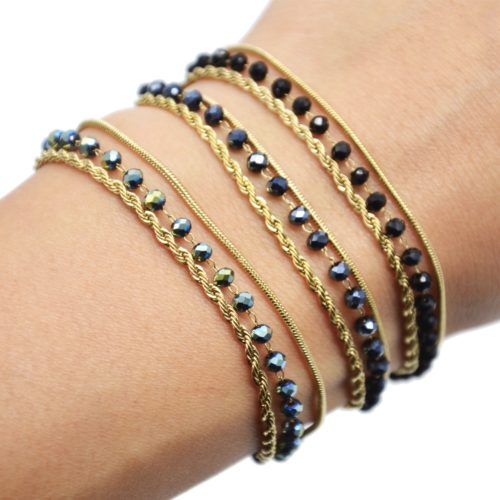 Bracelet-Triple-Chaines-Serpent-Ronde-Torsadee-Acier-Dore-et-Perles-Couleur