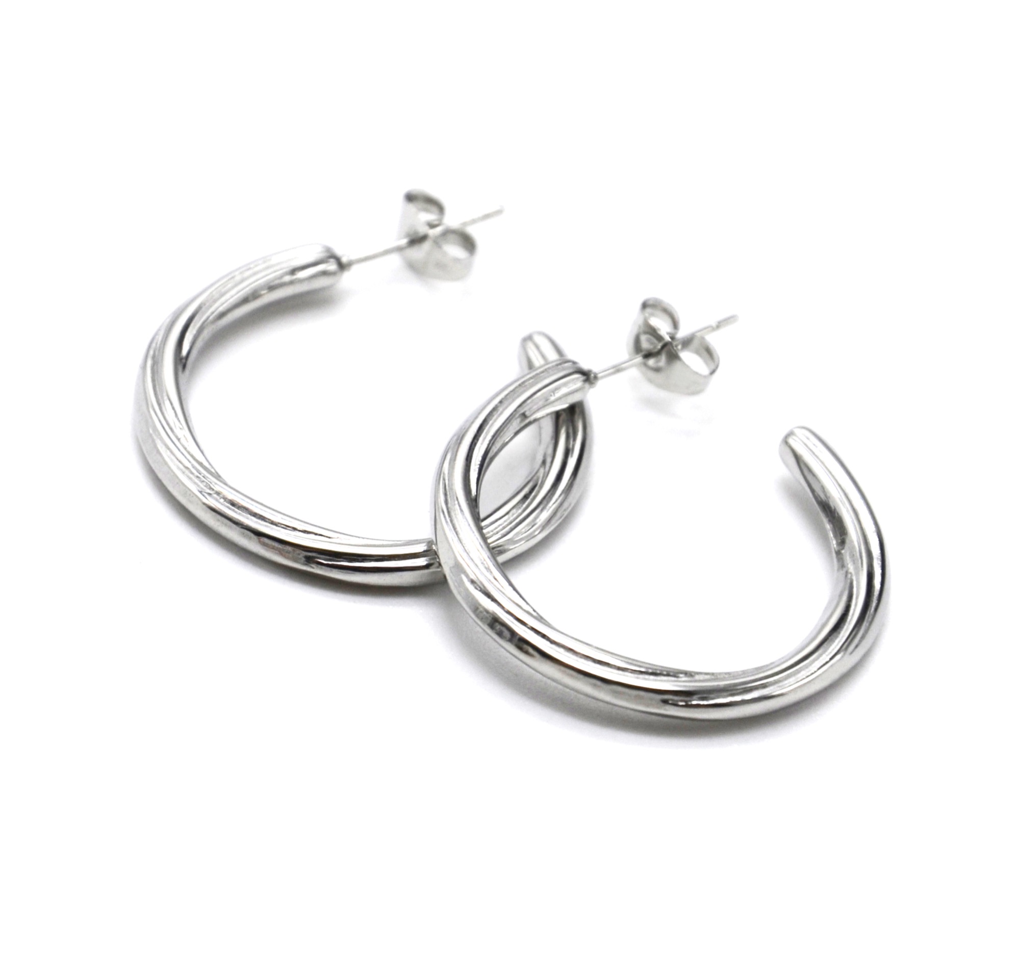 Paire de boucles d'oreilles acier inoxydable Or créoles torsade