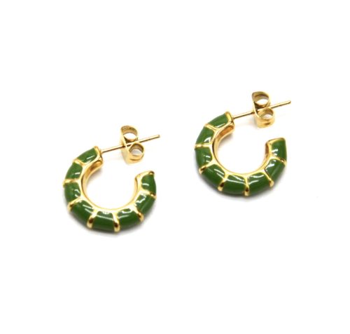 Boucles-dOreilles-Mini-Creoles-Acier-Dore-avec-Ecailles-Email-Vert