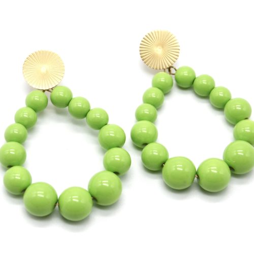 Boucles-dOreilles-Medaille-Acier-Dore-et-Goutte-Perles-Resine-Vert-Pomme