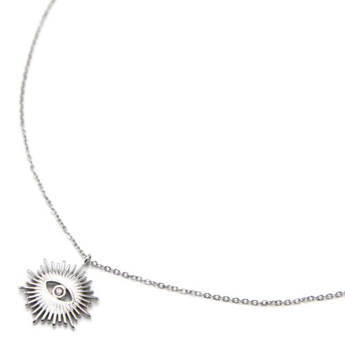 Collier-Fine-Chaine-avec-Soleil-Acier-Argente-et-Oeil-Strass