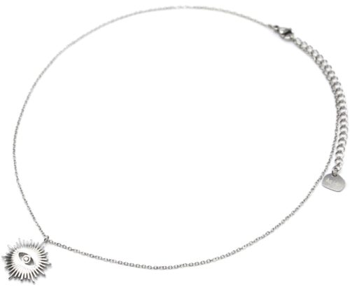 Collier-Fine-Chaine-avec-Soleil-Acier-Argente-et-Oeil-Strass