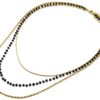 Collier-Triple-Chaines-Serpent-Ronde-Torsadee-Acier-Dore-et-Perles-Noires