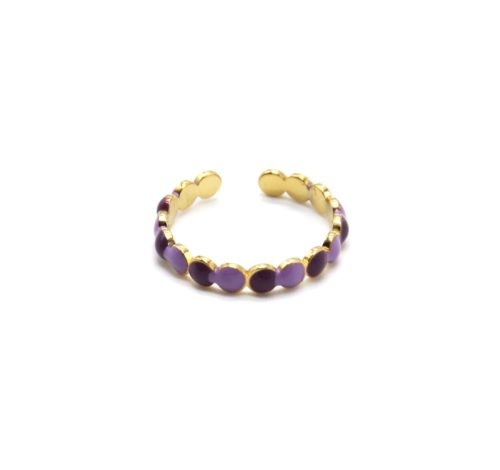 Bague-Anneau-Acier-Dore-avec-Multi-Cercles-Email-Violet