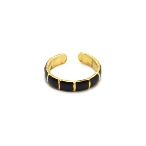 Bague-Anneau-Acier-Dore-avec-Multi-Rectangles-Email-Noir