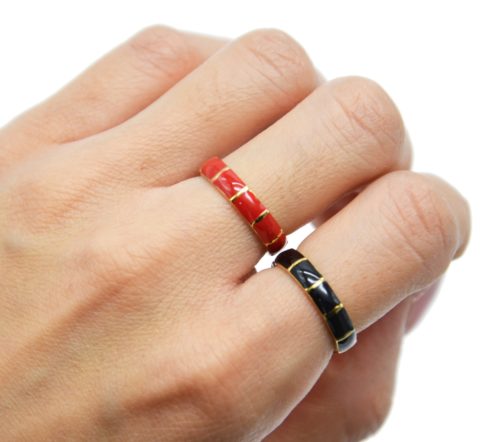 Bague-Anneau-Acier-Dore-avec-Multi-Rectangles-Email-Couleur