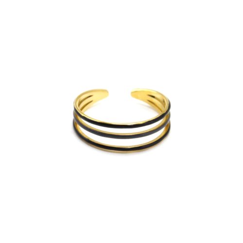 Bague-Anneau-Acier-Dore-avec-Multi-Rangs-Email-Noir-Gris