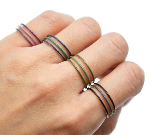 Bague-Anneau-Acier-Dore-avec-Multi-Rangs-Email-Couleur