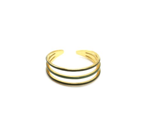 Bague-Anneau-Acier-Dore-avec-Multi-Rangs-Email-Vert