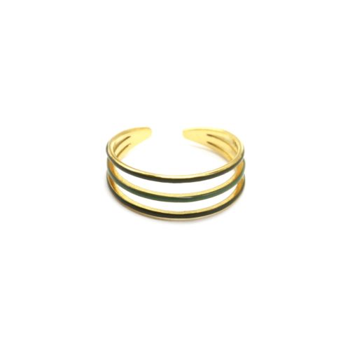 Bague-Anneau-Acier-Dore-avec-Multi-Rangs-Email-Vert