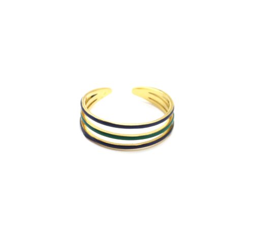 Bague-Anneau-Acier-Dore-avec-Multi-Rangs-Email-Bleu