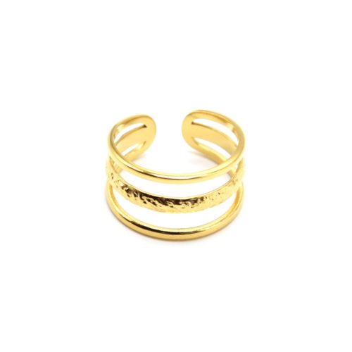 Bague-Large-Triple-Rangs-Simples-et-Martele-Acier-Dore