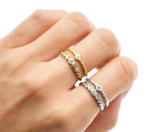 Bague-Double-Rangs-Billes-avec-Multi-Strass-Contour-Acier