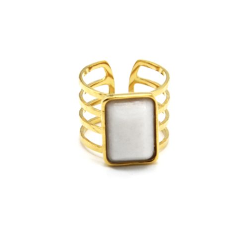 Bague-Manchette-Multi-Rangs-Acier-Dore-et-Pierre-Rectangle-Blanche