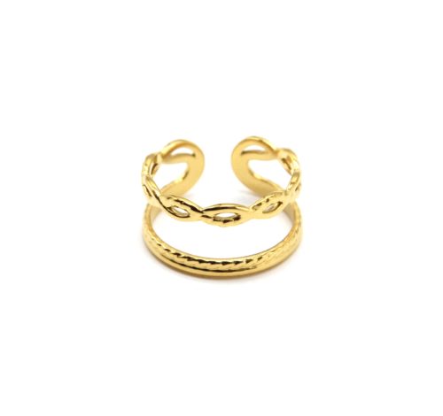 Bague-Double-Rangs-Croise-et-Torsade-Acier-Dore